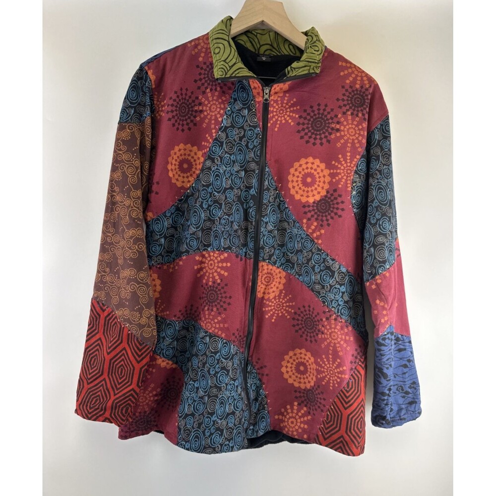 Cotton Patchwork Full Zip Jacket Collared Fleece … - image 1